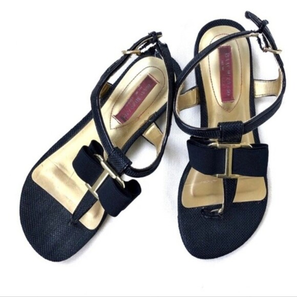 Isaac Mizrahi Bree T-Strap Black with Bows Adjustable Strap Between Toe Sandals - Picture 1 of 15